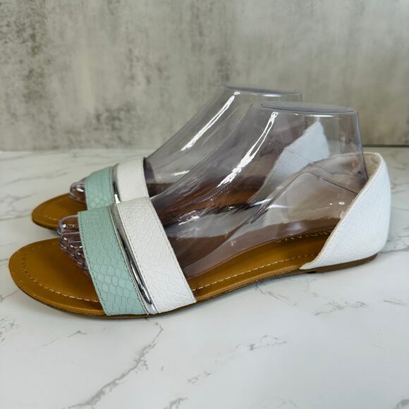 Andiamo Sandal White Sea Foam Green Women 8.5M Snake Pattern Slip On Flats Strap - Picture 5 of 9